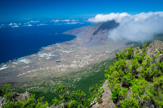 View into Valley of "El Golfo" from "Cruz de los Reyes" at El Hierro, Canary Islands