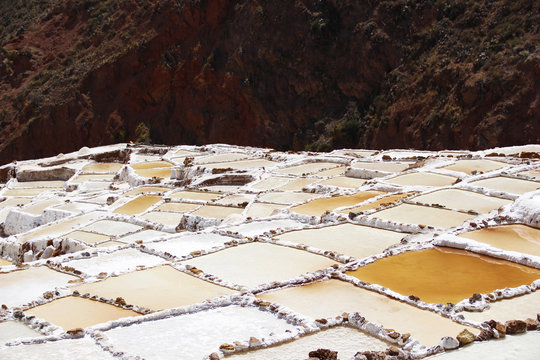 Maras salt terraces near Urubamba, Cusco, Peru