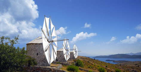 Windmills of famous tourism city Bodrum Turkey