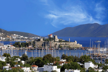 View from famous tourism city Bodrum Turkey
