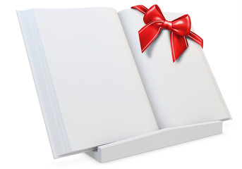 3d  blank open  book with red  bow