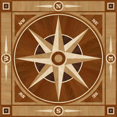 Medallion design parquet floor, compass rose, wooden seamless texture for 3D interior
