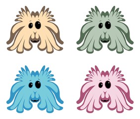 Cute cartoon monster icons on white