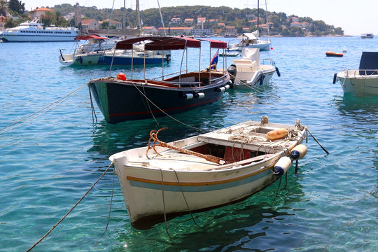 Rustic wooden boat in the town Hvar, on the island of Hvar, Croatia.