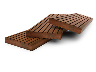 three grooved wooden boards lying on white
