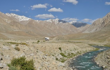 Tajikistan Pamir Highway in late summer.