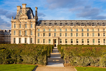 Fototapeta na wymiar View of Pavillon de Marsan from Tuileries garden