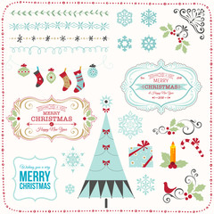 Merry Christmas Elements Set - obrazy, fototapety, plakaty