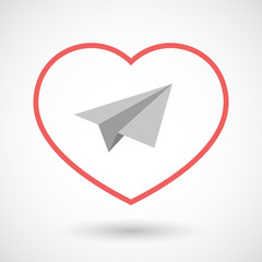 Line hearth icon with a paper plane