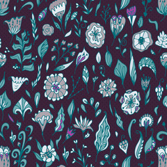 Vector floral seamless pattern with abstract  flowers and leaves.