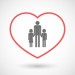 Line hearth icon with a male single parent family pictogram