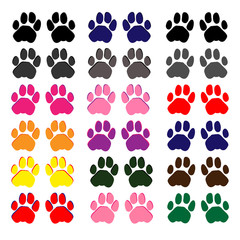 Fototapeta na wymiar A natural paw print which could be from a dog or cat, available in multiple colours.