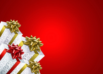 Navidad, regalos, cajas, fondo rojo iluminado, luz, fondos