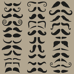 Vector set of hipster mustache. Black silhouette. Easy for edit.