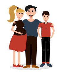 Happy family expecting a baby.  Pregnant mother, father and teen