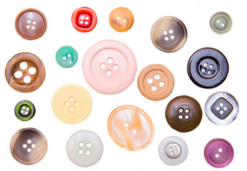 Colored buttons on a white background seen from above