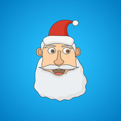 Santa Claus face on blue background. Vector illustration.