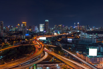 Fototapeta na wymiar Aerial view cityscape at night in bangkok,Thailand