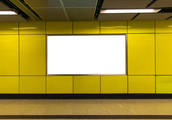 Blank billboard in subway. Useful for your advertising.