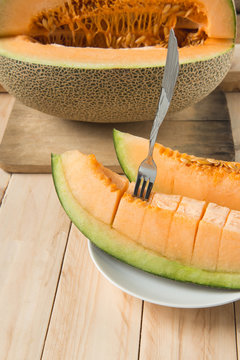 Close up of cantaloupe melon slices