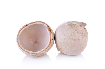 Boiled coconut on white background