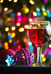 glasses of red wine with Christmas decoration