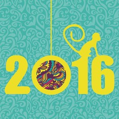 postcard for new year with symbol monkey. Vector illustration