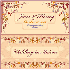 Grapevine Wedding Invitation. Vintage Elegant Design.