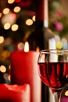 glasses of red wine with Christmas decoration