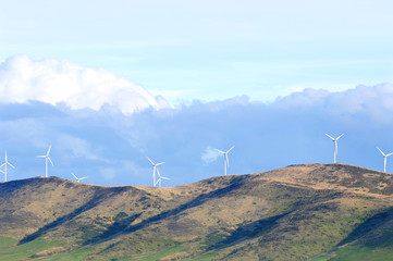 Wind turbine farm on the hill, South Island, New Zealand
