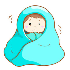 ill man shivering hard under blanket vector