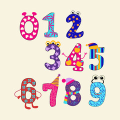 Funny Cartoon Numbers - Illustration