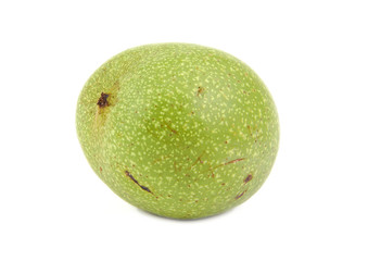 Green walnut isolated on white background