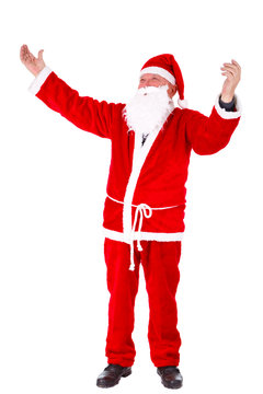 Santa Claus Portrait. Standing with hands open, full length Portrait Isolated on White Background