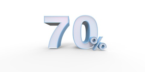 3D rendering of a white and baby blue 70 percent letters on a white background