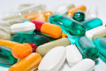Pills capsules and tablets Isolated on white