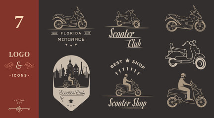 Set Vector Vintage Sign and Logos Scooter