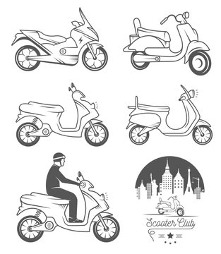 Set Vector Vintage Sign and Logos Scooter