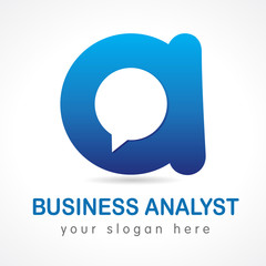 Business analyst letter A logo. Letter A speech bubble logo icon design