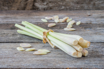 Lemon grass slice on wooden background.