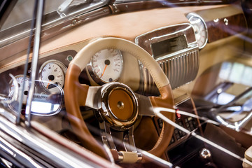 Fototapeta na wymiar Interior inside the retro car