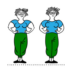 Exercising old woman. Pilates poses set