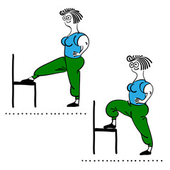 Exercising old woman. Pilates poses set