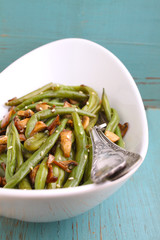 a side dish of beans with mushrooms, garlic and soy sauce