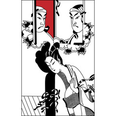 geisha. Japanese Woman.Japanese banner. Vintage hand draw art