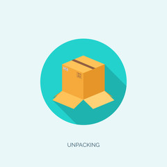 Vector illustration. Flat carton box. Transport and packaging. Post service and online delivery