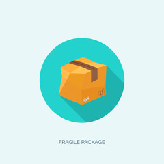 Vector illustration. Flat carton box. Transport and packaging. Post service and online delivery