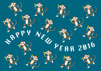 2016年申年の年賀状イラスト: お猿とバナナの模様