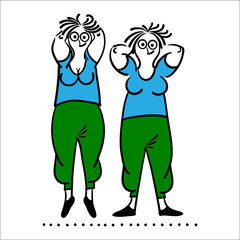 Exercising old woman. Pilates poses set