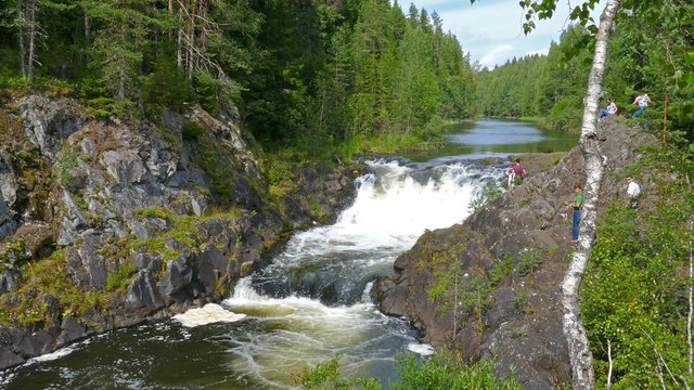 Kivach waterfall in Karelia, Russia - the largest plain waterfall in Europe, 4k

